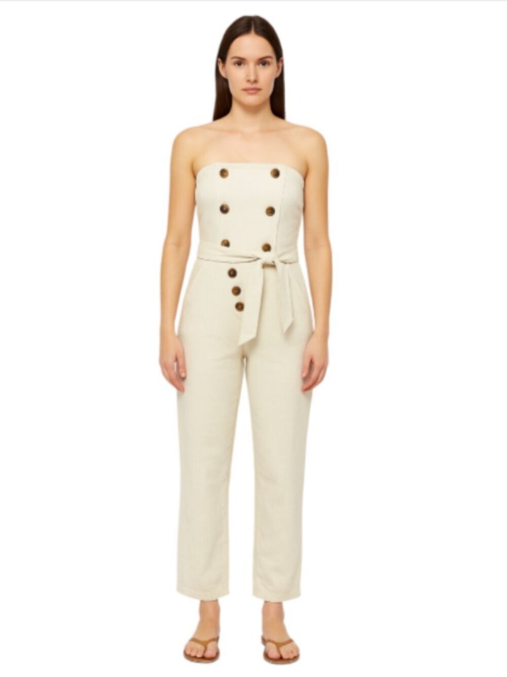 Marissa Webb Size 8 White Cotton Jumpsuit RTR Strapless Belted Button Front